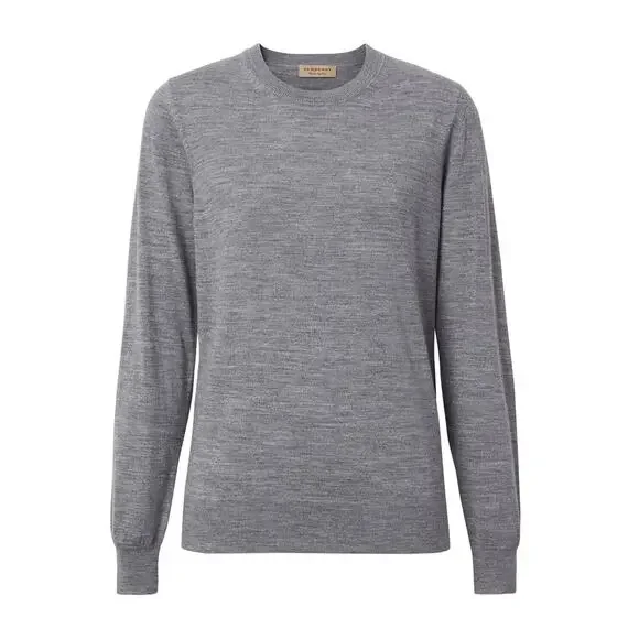 $830 BURBERRY BEMPTON GRAY MERINO WOOL ELBOW CHECK PATCHES PULLOVER SWEATER S